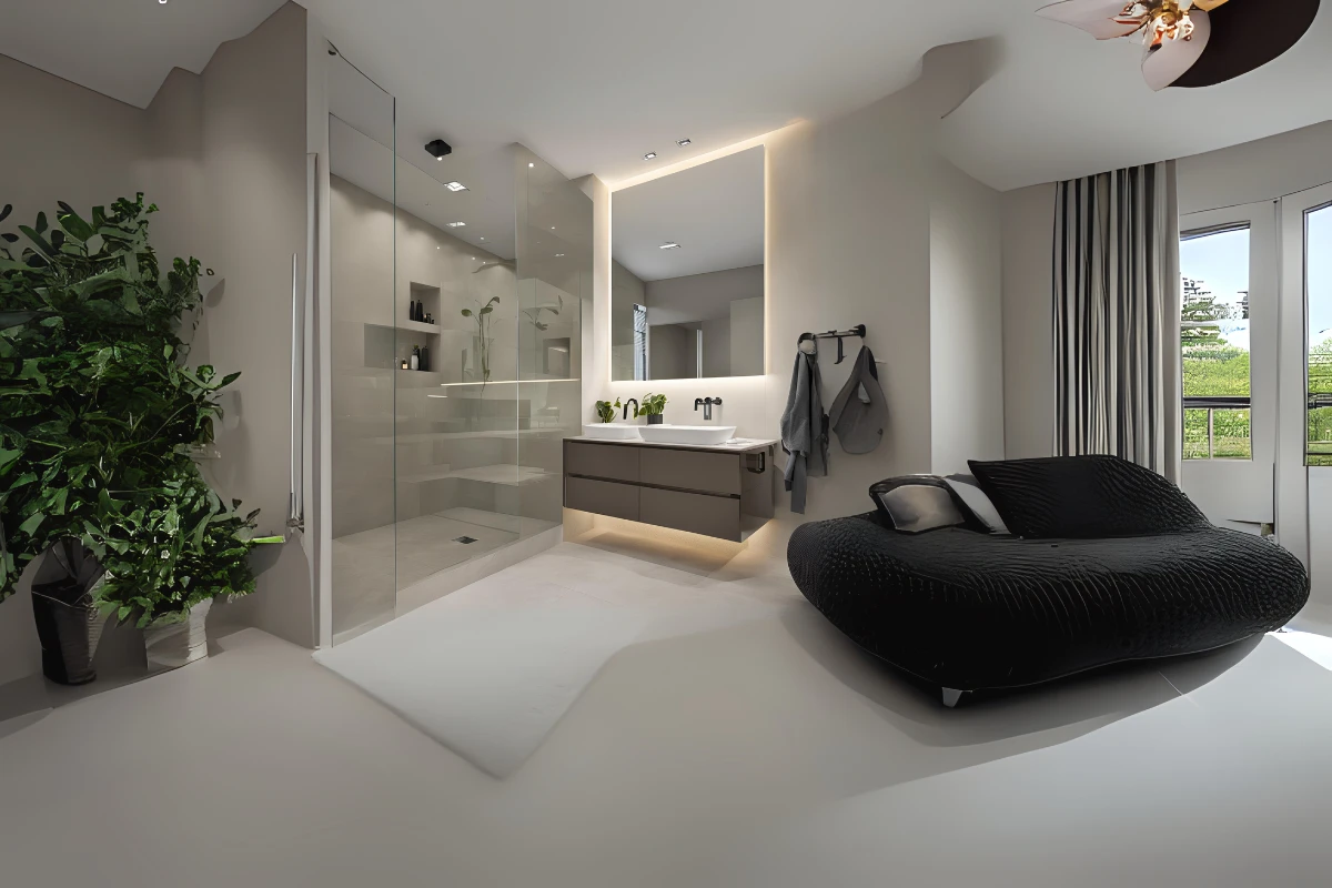 Modern renovated bathroom with stylish fixtures and a sleek design