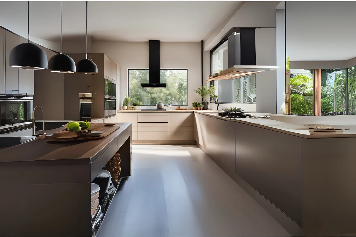 Modern kitchen featuring sleek new cabinets and ample natural light