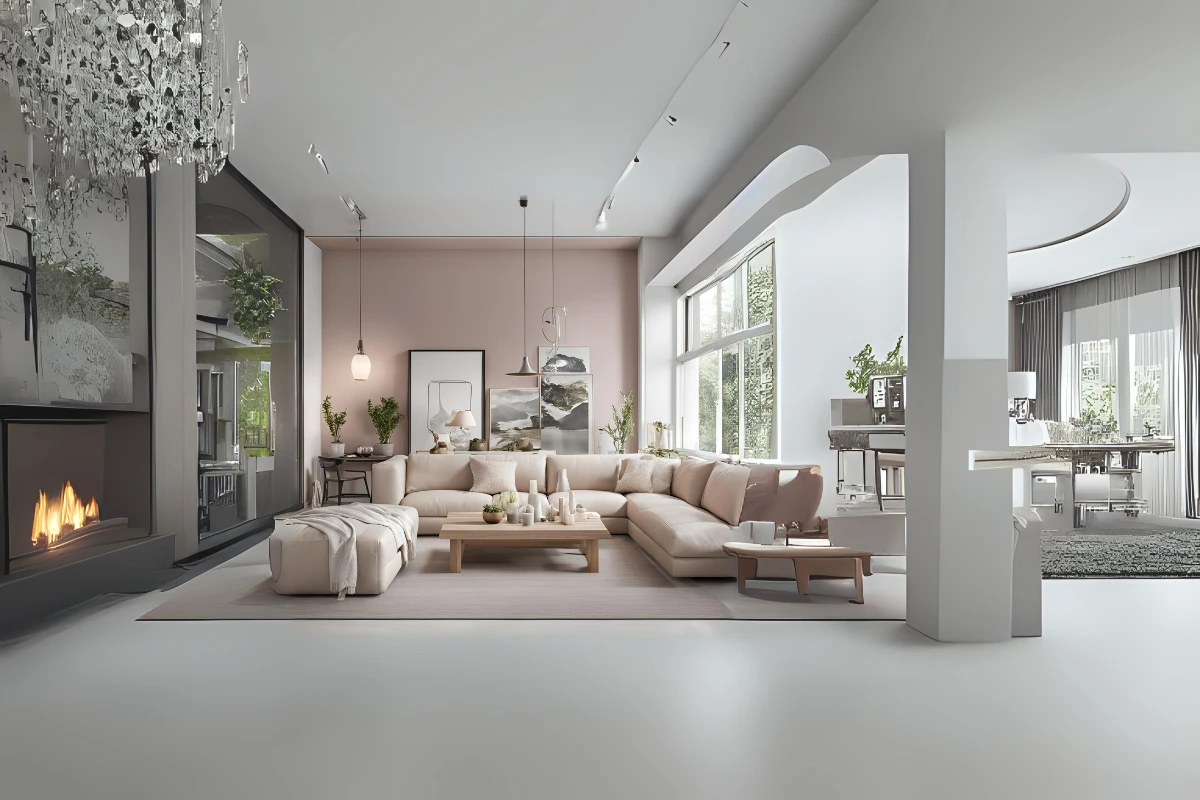 Bright living room showcasing light-colored walls and decor