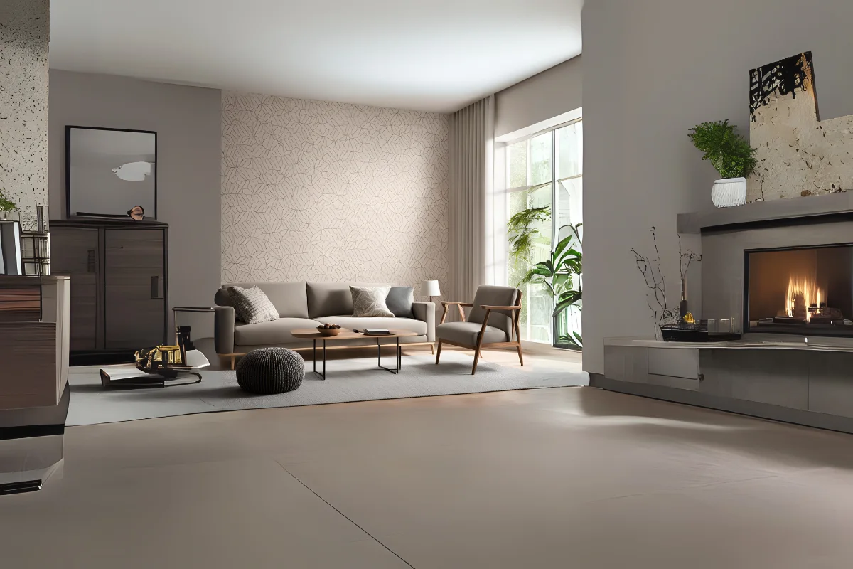Clean walls with subtle, minimalistic wallpapers create a calm, uncluttered home design.