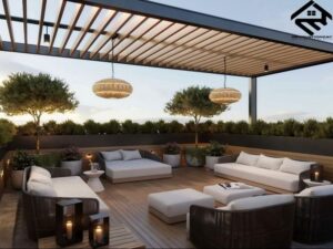 A modern interpretation of classic garden aesthetics on a rooftop