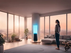A person using voice control to adjust smart lighting via a smart speaker