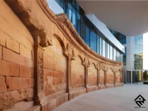 A beautifully restored brick and stone wall in a historic district, maintaining its original charm while ensuring durability.